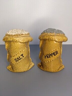 Japan Burlap Sack Salt And Pepper Shakers 1960s Rustic Kitchen Ceramic Vintage
